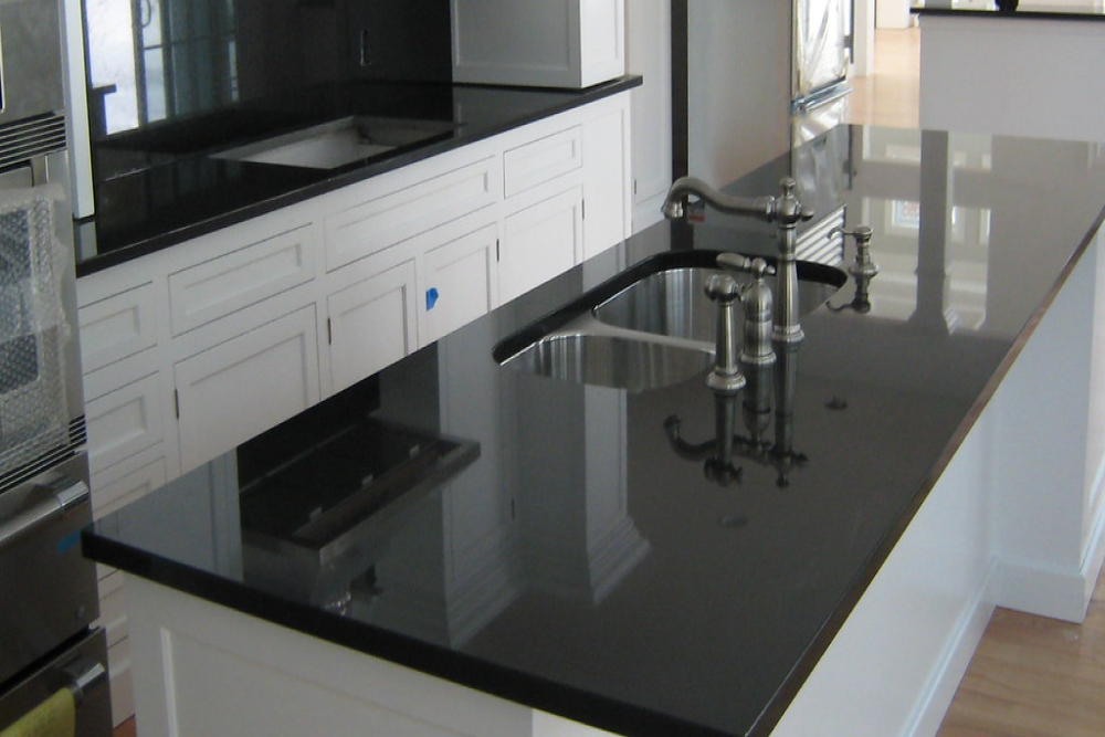 Polish black granite countertop