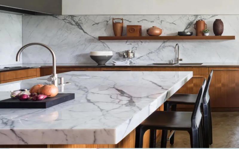 white marble counter install