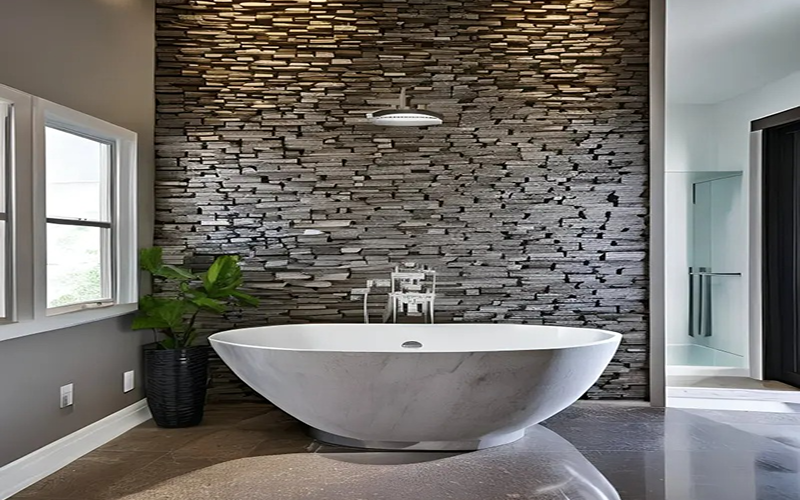 pebble stone shower wall